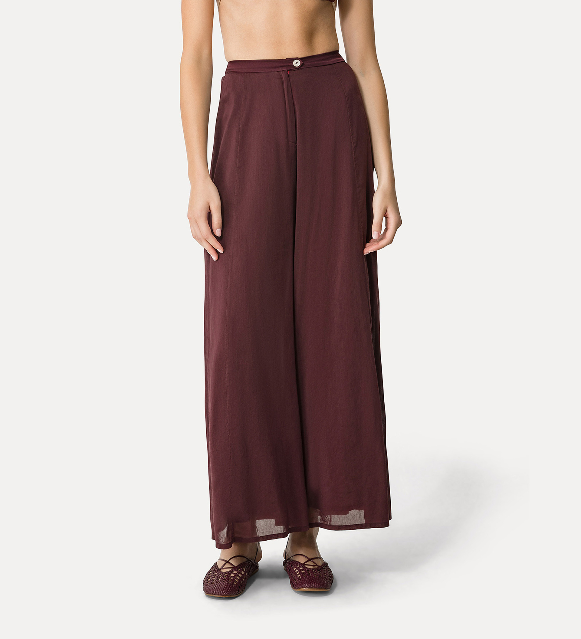 pantalon évasé en voile de coton et soie | forte_forte