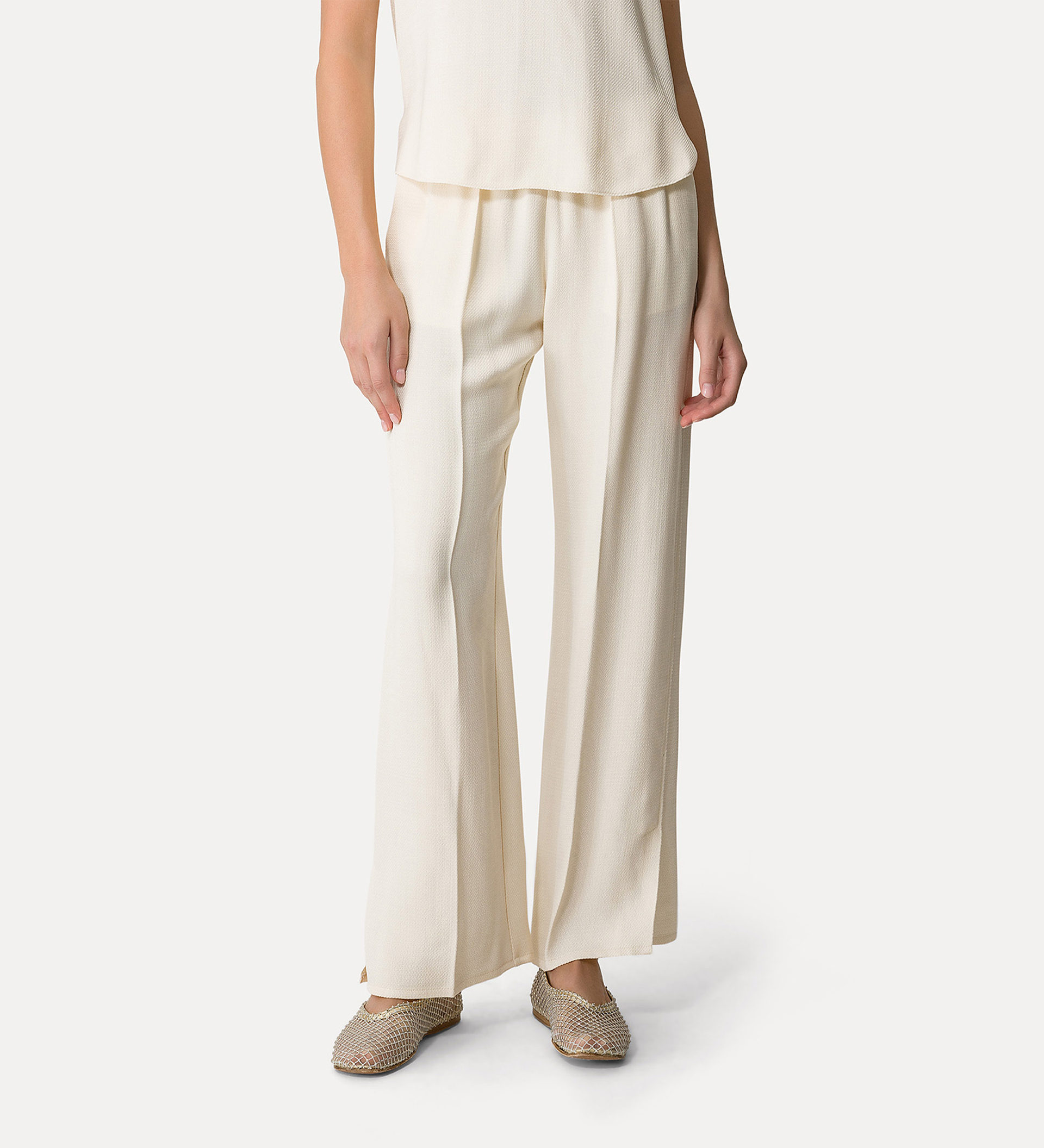 flared trousers in slub viscose | forte_forte