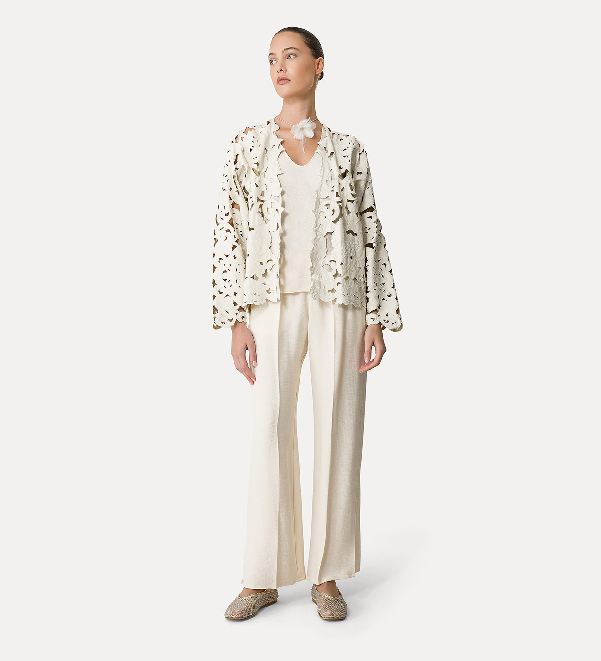 flared trousers in slub viscose | forte_forte