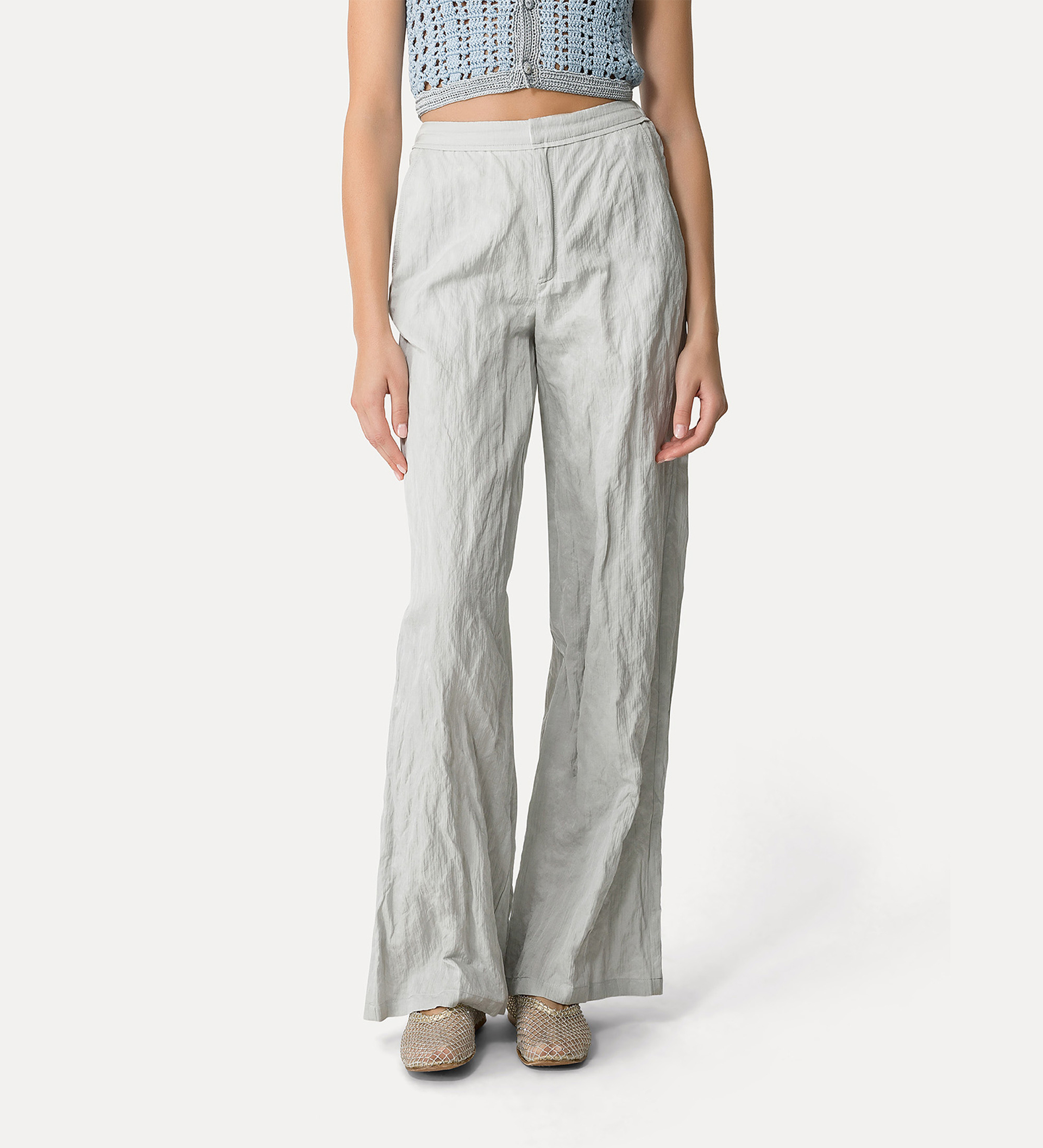 flared trousers in crinkled cotton | forte_forte