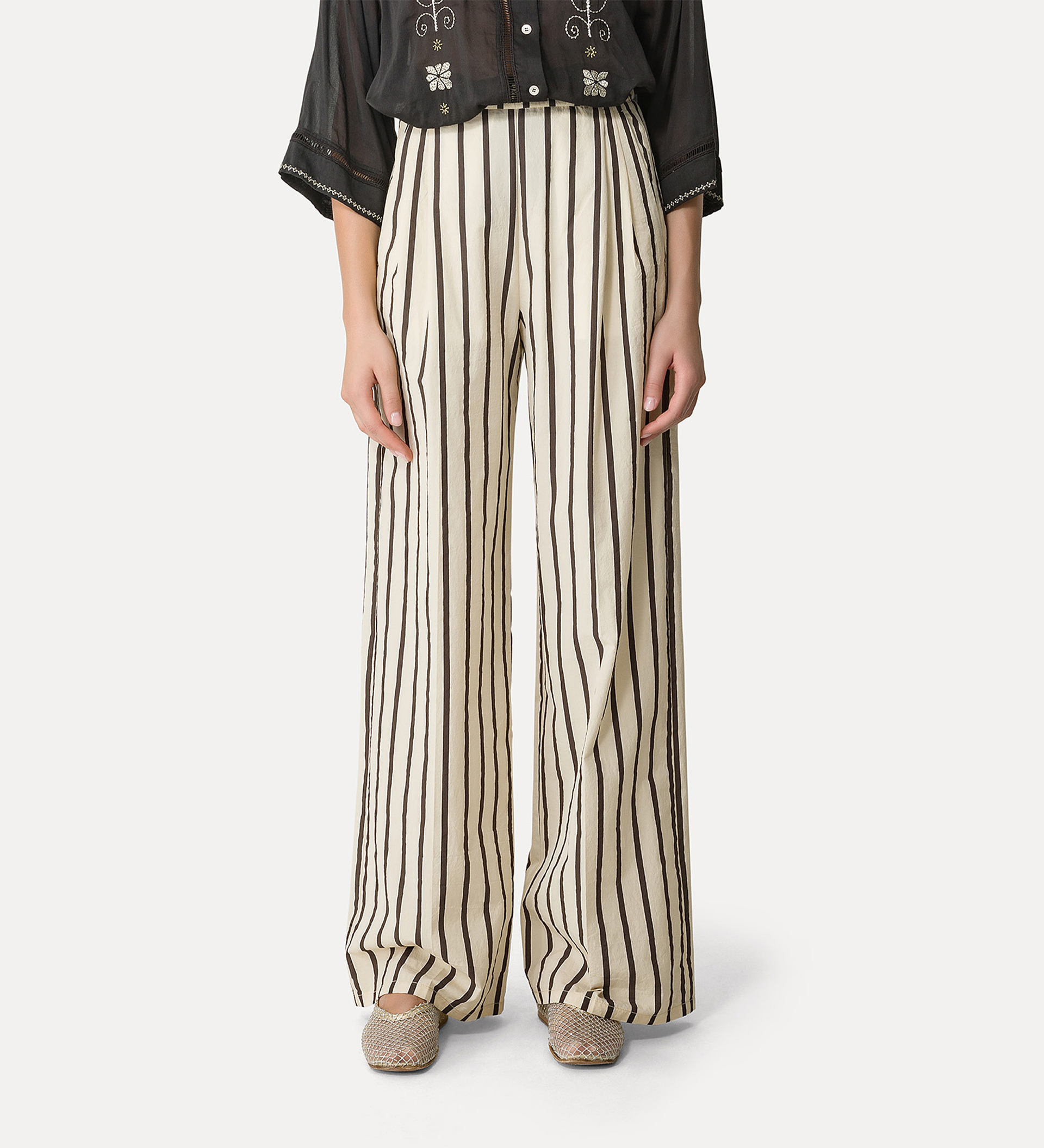 pantalon à jambes larges à fines rayures | forte_forte