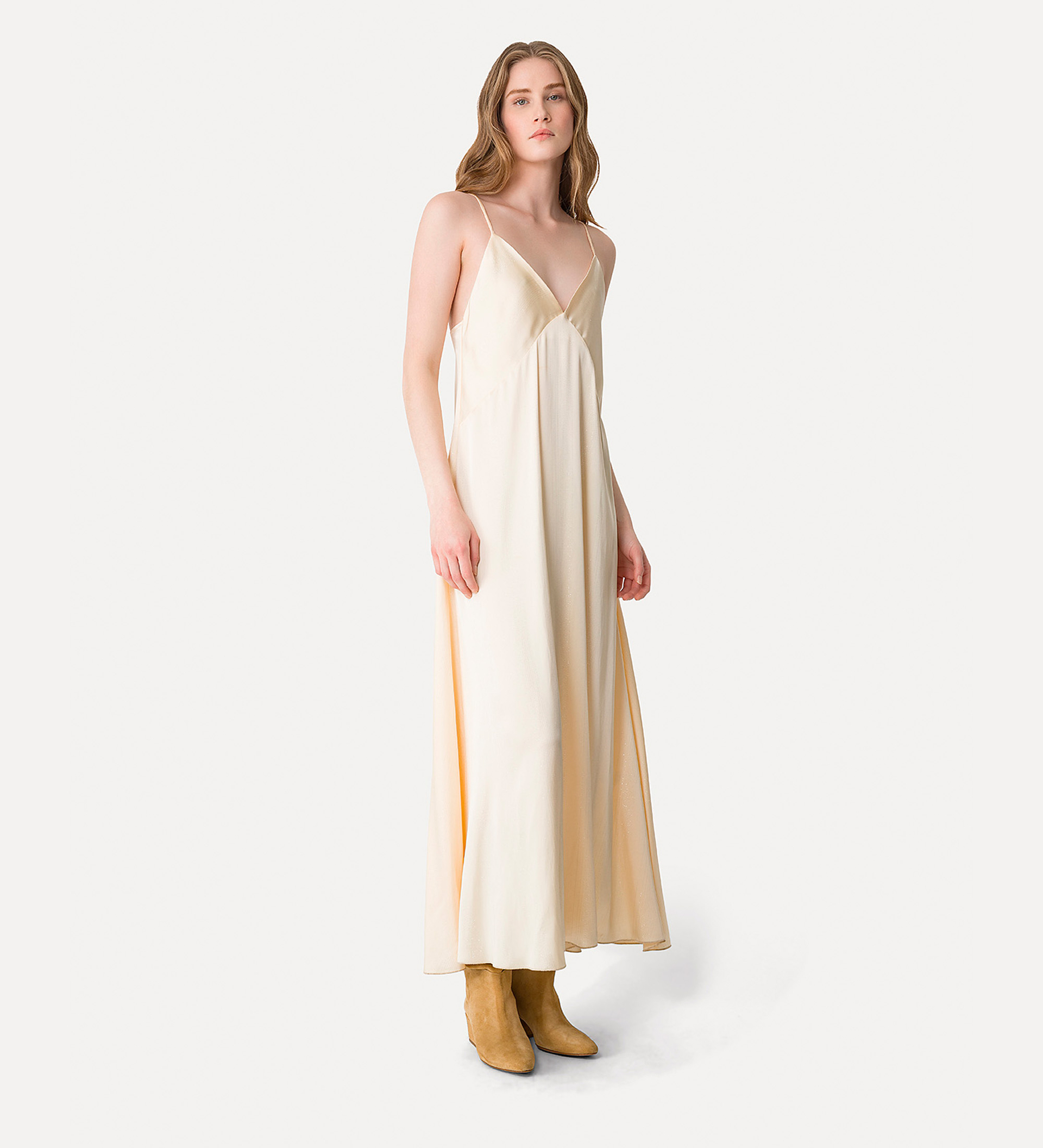 slip dress in silver pinstriped satin | forte_forte