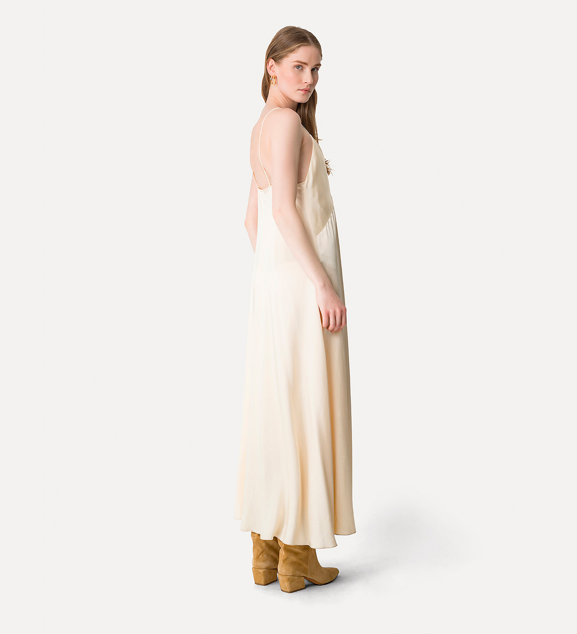 slip dress in silver pinstriped satin | forte_forte