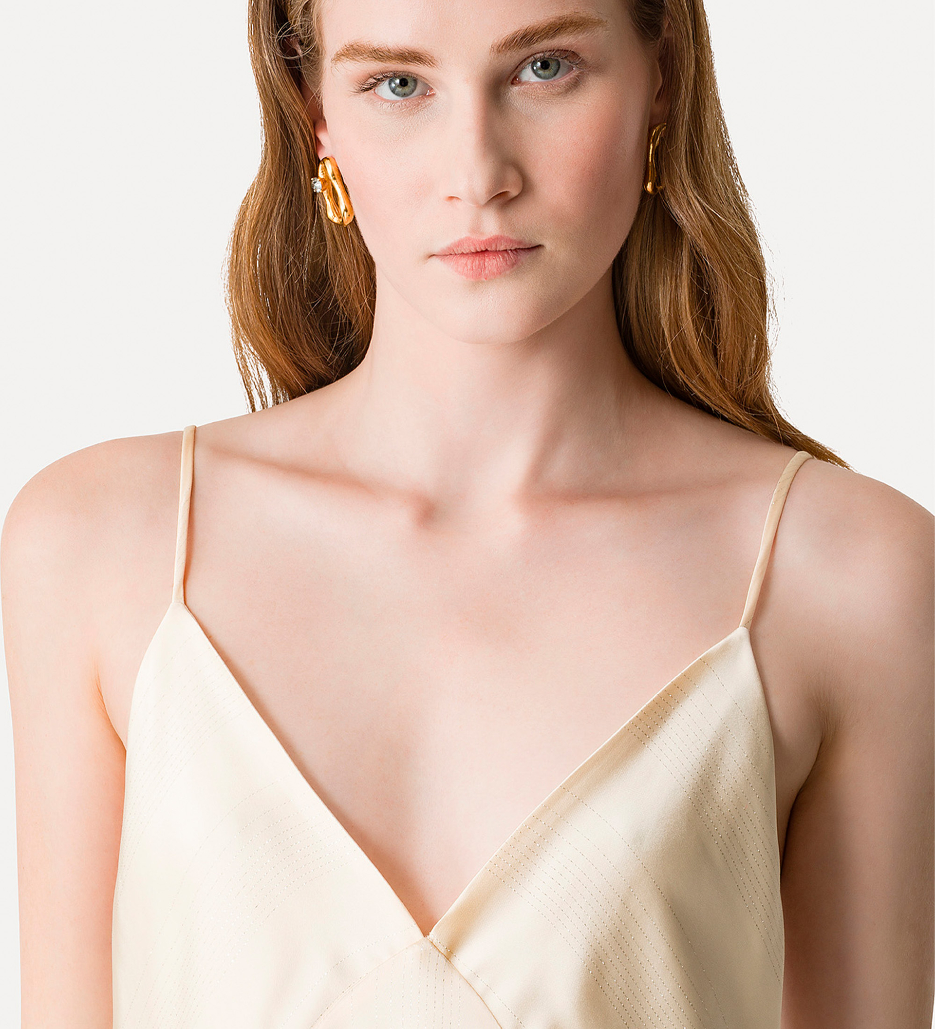 slip dress in silver pinstriped satin | forte_forte