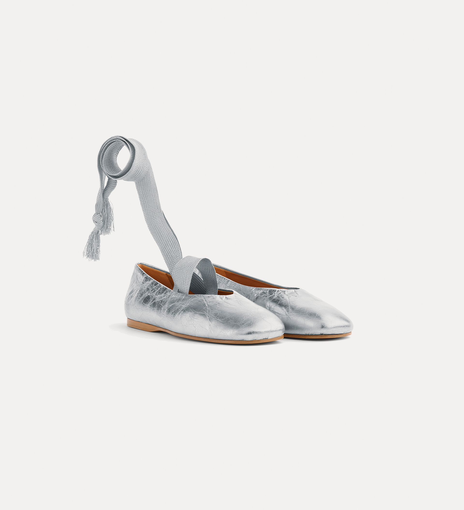 ballerines à lacets en cuir de veau lamé craquelé | forte_forte