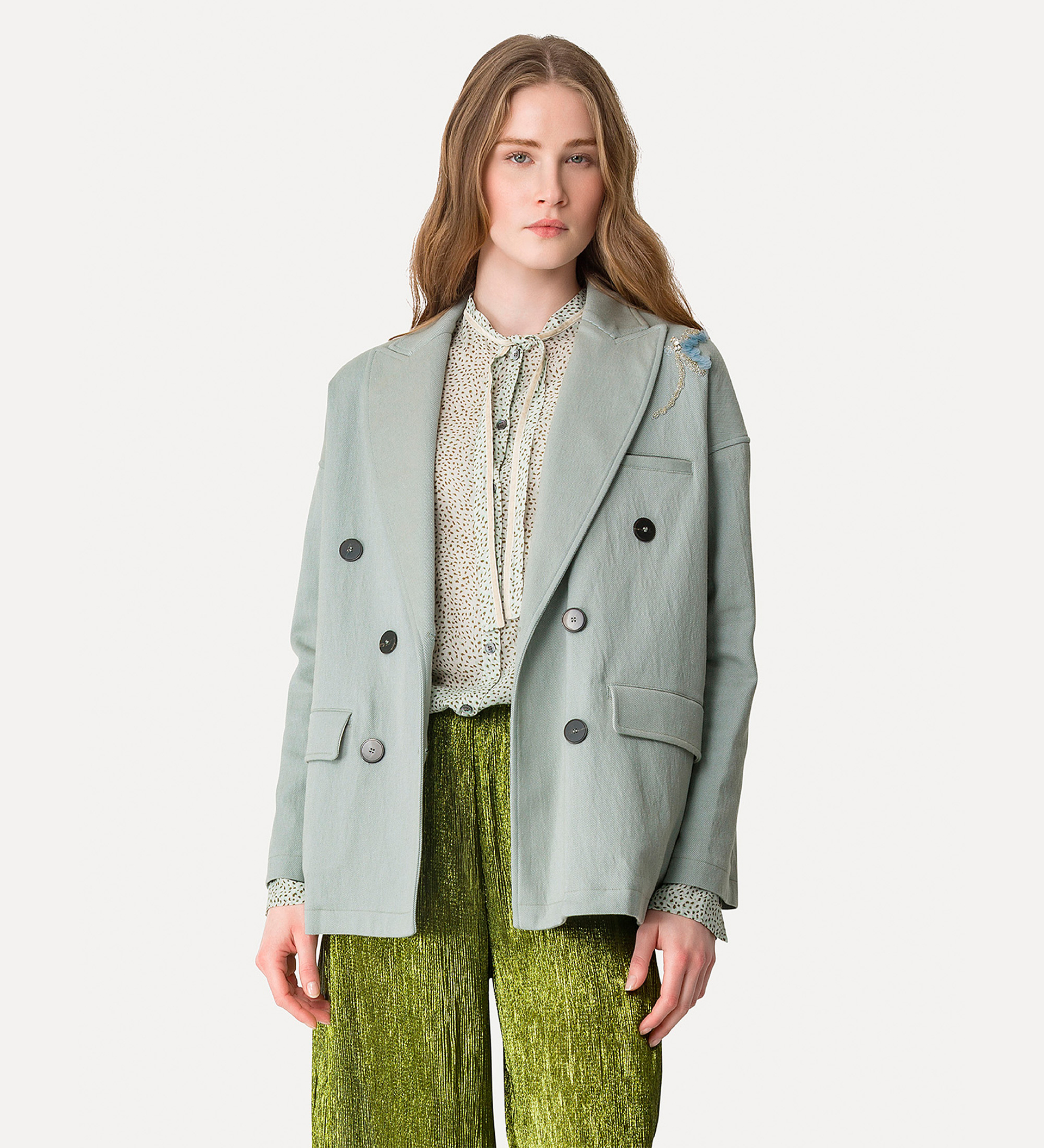 doubled–breasted embroidered blazer in cotton and viscose | forte_forte