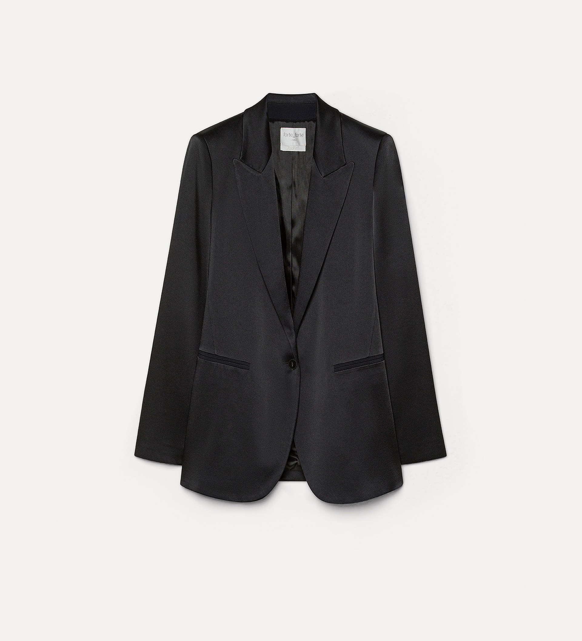 jacket with pointed lapels in shiny satin envers | forte_forte