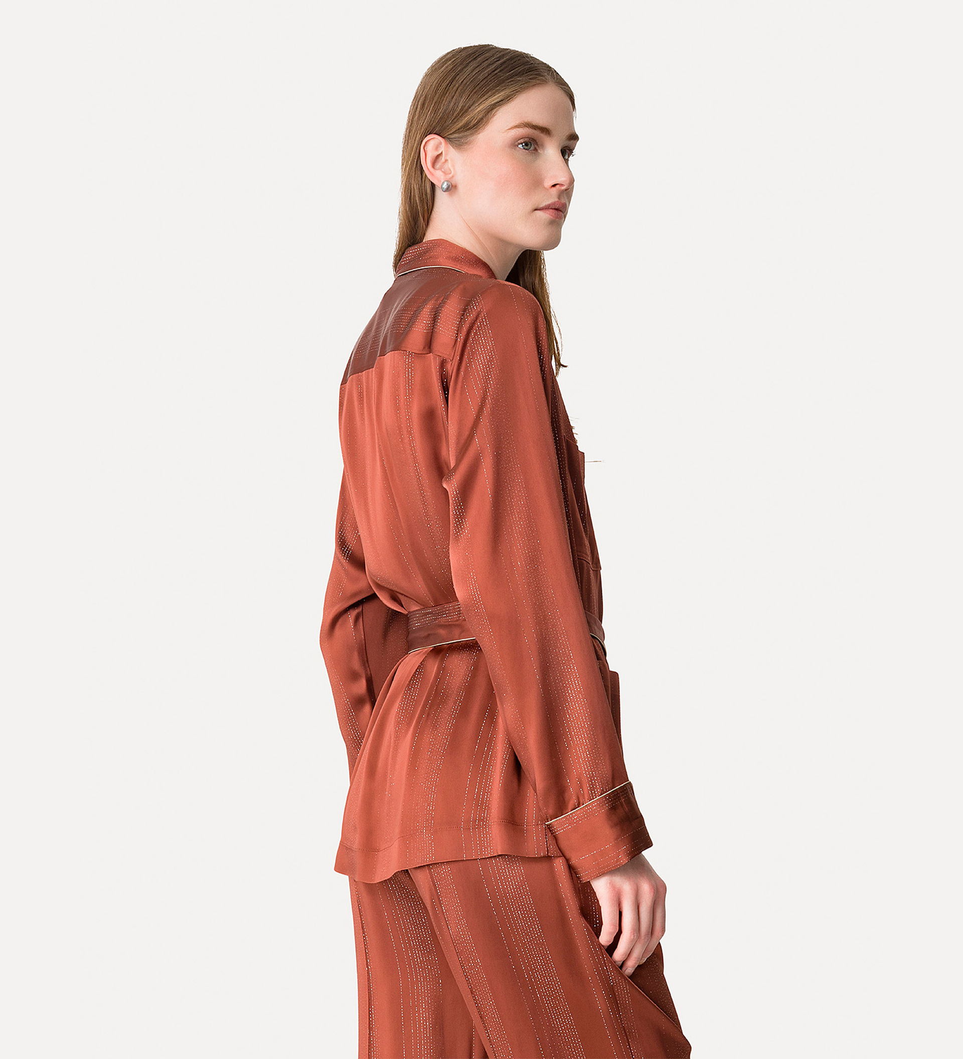pyjama jacket in silver pinstriped satin | forte_forte