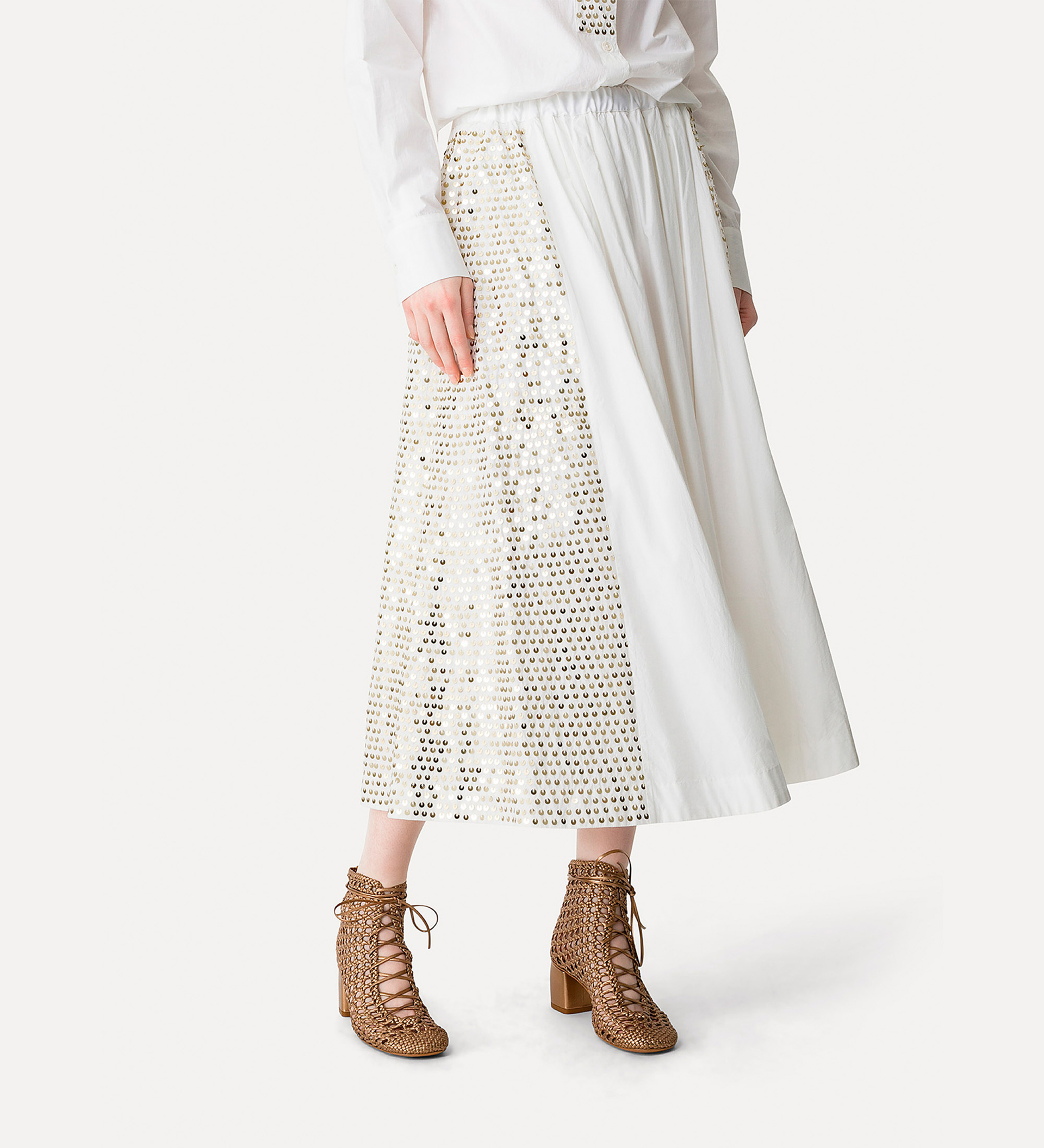 midi skirt in poplin with “petites étoile” embroidery | forte_forte