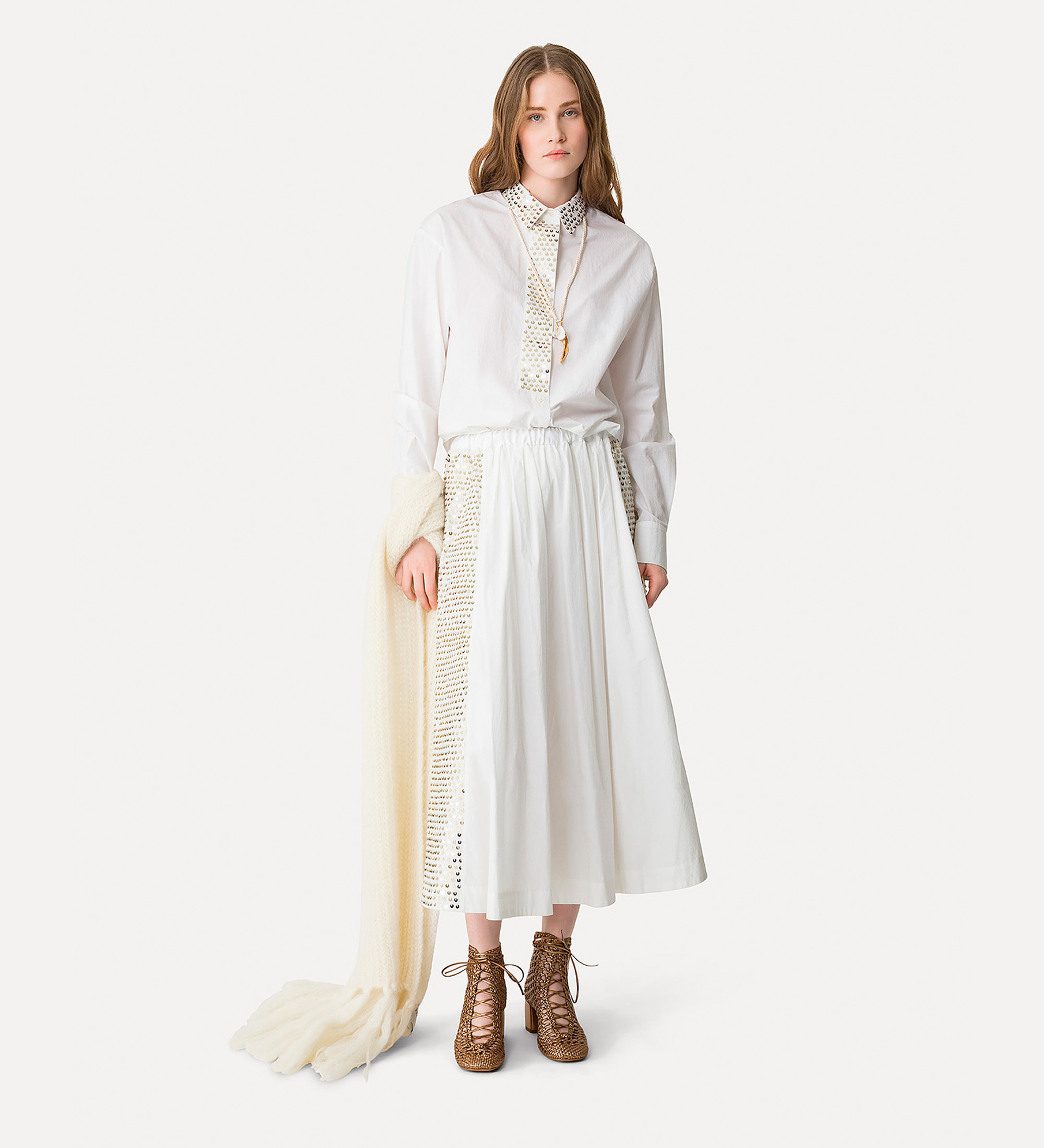 midi skirt in poplin with “petites étoile” embroidery | forte_forte