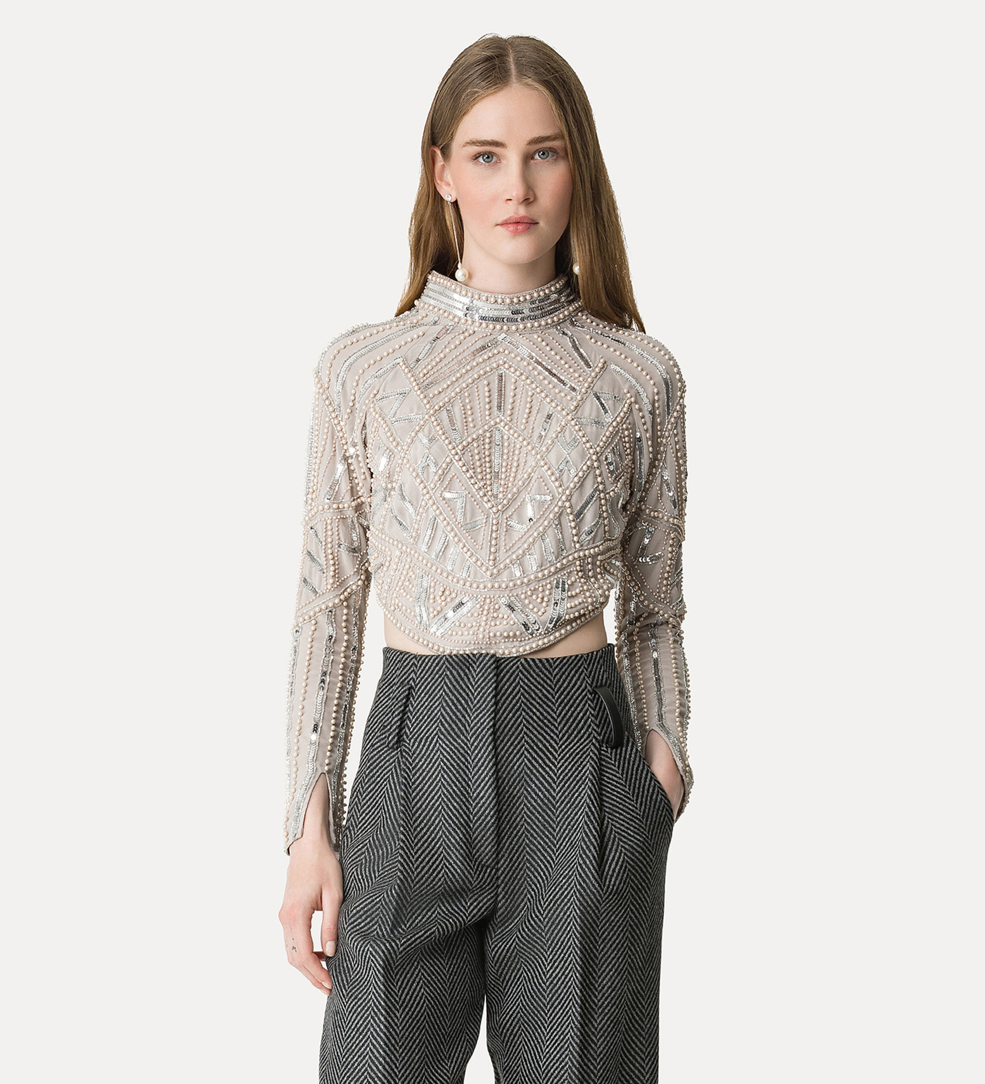 haut à col cheminée et broderie “enchanted pearls” | forte_forte