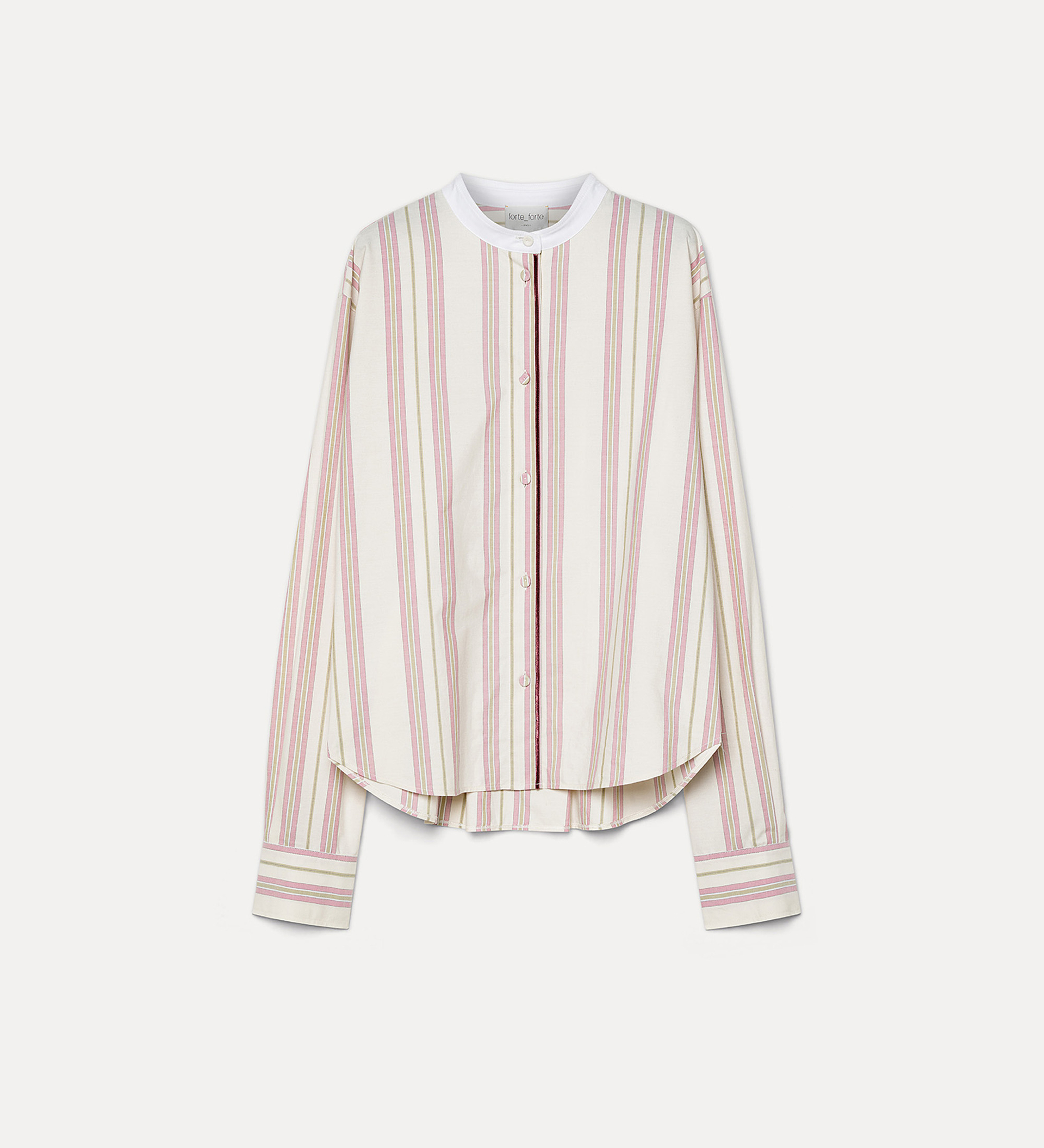 mandarin–collar shirt in striped cotton with velvet detailing | forte_forte