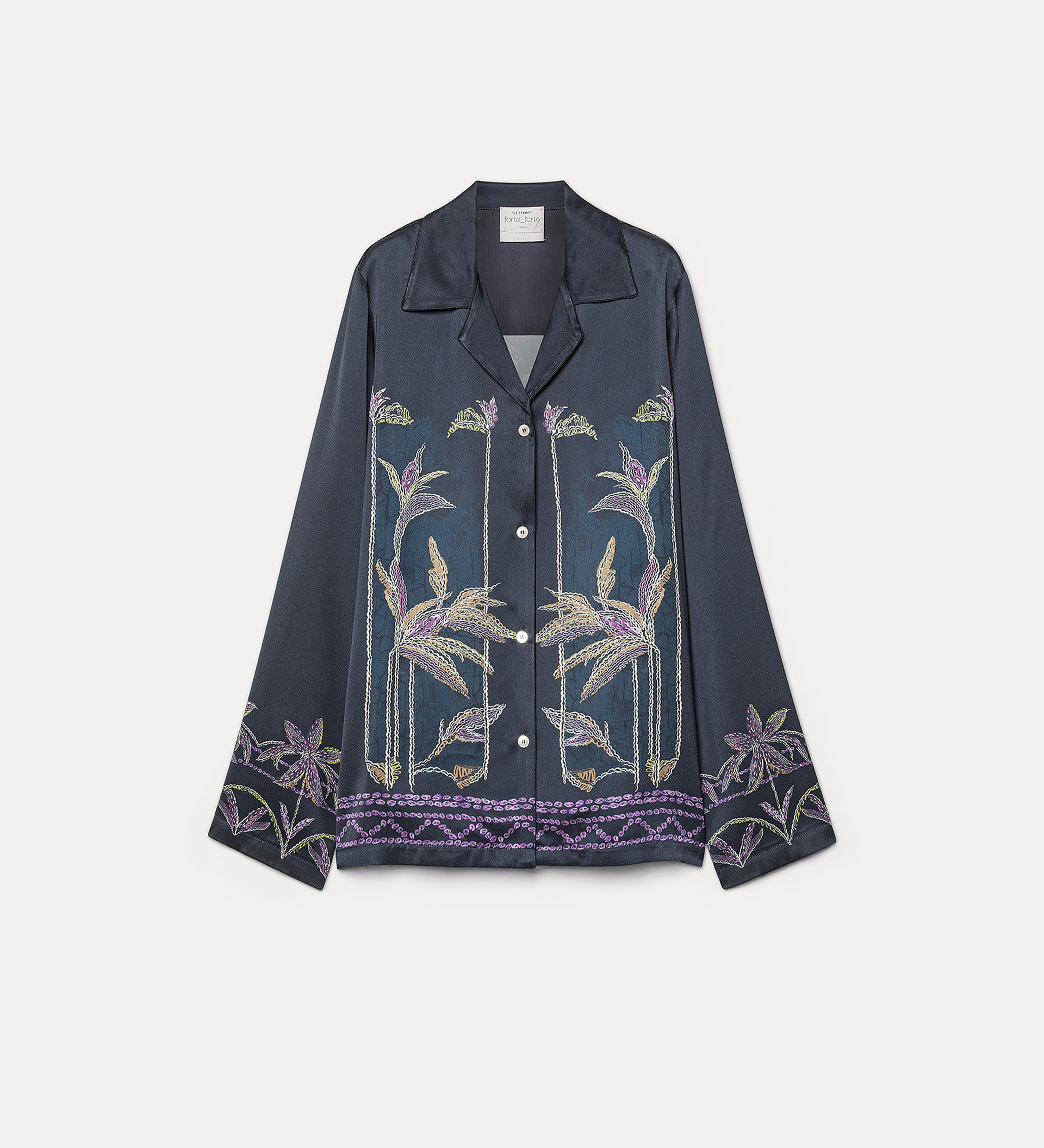 relaxed–fit shirt in satin envers with “sogni” print design | forte_forte