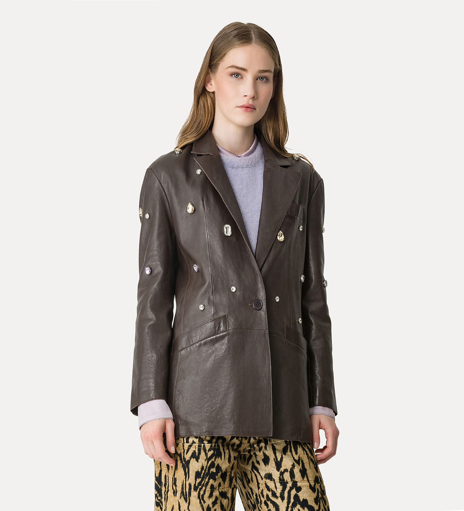 caban in pelle con cristalli | forte_forte