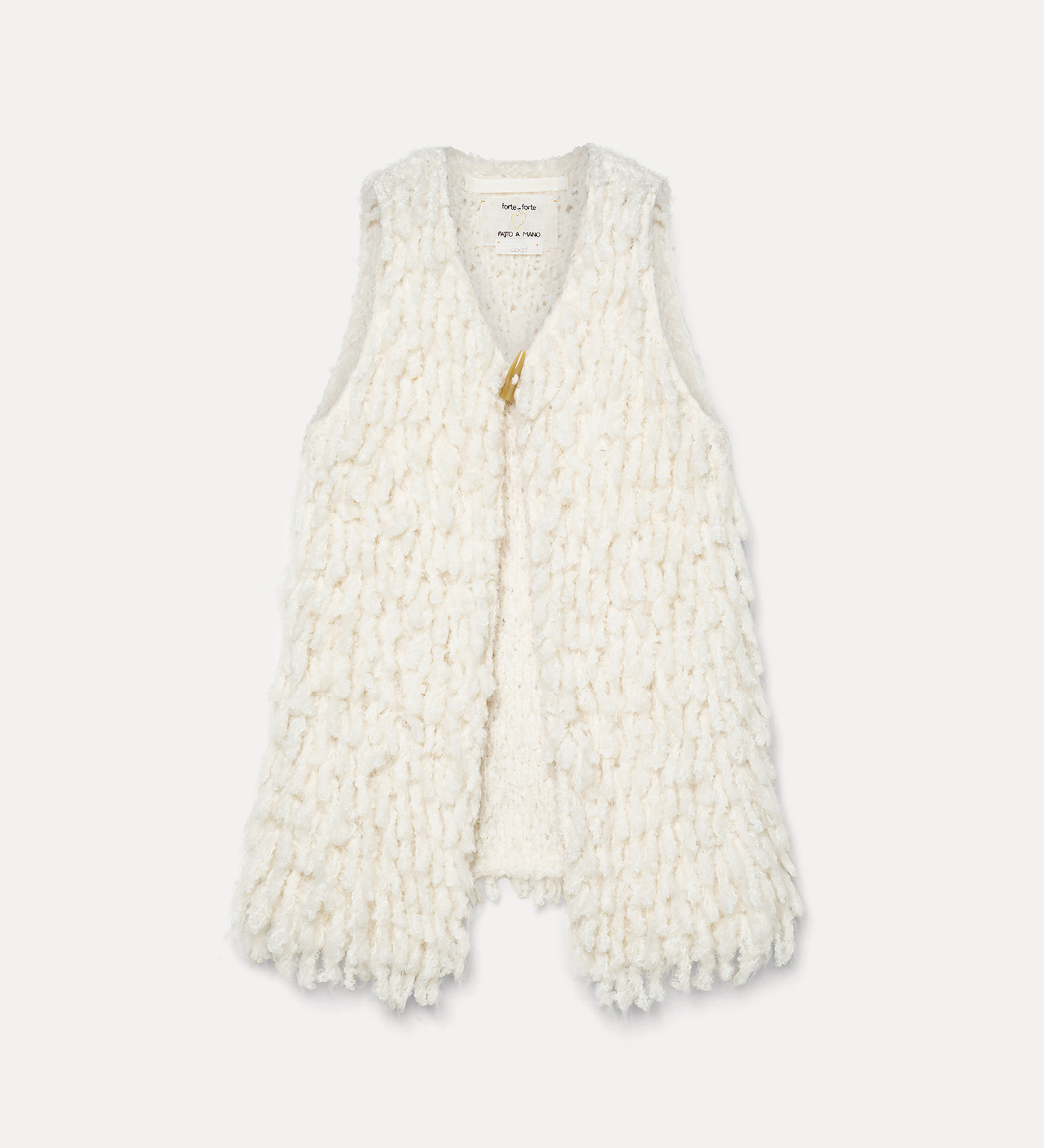 longline vest in a fur stitch with bouclé yarn | forte_forte