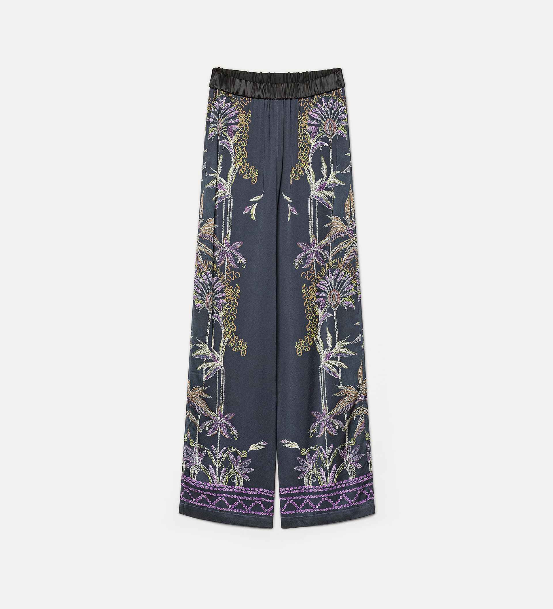 elasticated trousers in satin envers with “sogni” print design | forte_forte