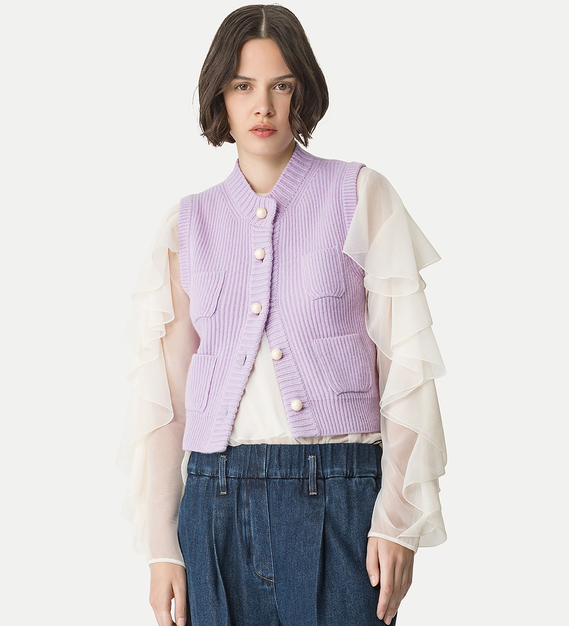 english rib vest in cashmere and wool | forte_forte